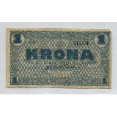 ISALNDIA 1941 SEGUNDA GUERRA MUNDIAL BILLETE DE 1 KORONA CIRCULADO